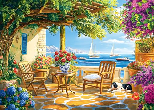 Puzzles 1000 Pieces for Adults jigsaw puzzles for adults-Colorful Mediterranean Patio-1000 Piece Puzzle Classic Educational Games Beautiful Decoration Puzzle