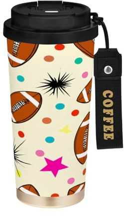JUMBEAR Taza de viaje aislada al vacío de rugby de dibujos animados, tazas de café reutilizables de viaje, taza de café de acero inoxidable de doble pared a prueba de fugas con tapa para bebidas frías