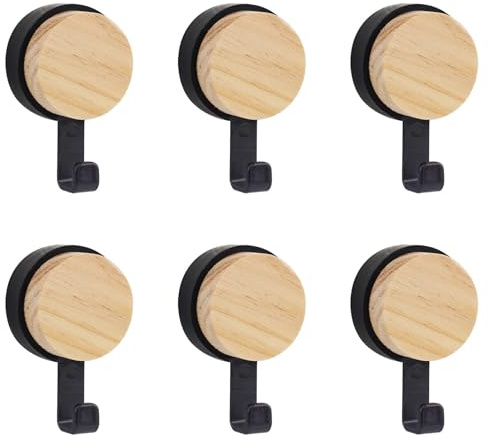 Vookkp 6 Pièces Patere Murale Bois, Porte Manteau Mural Bois sans Perçage, Crochets Muraux enBois Naturel, Crochets à Serviettes Muraux Adhésifs pour Chambre à Coucher, Salon