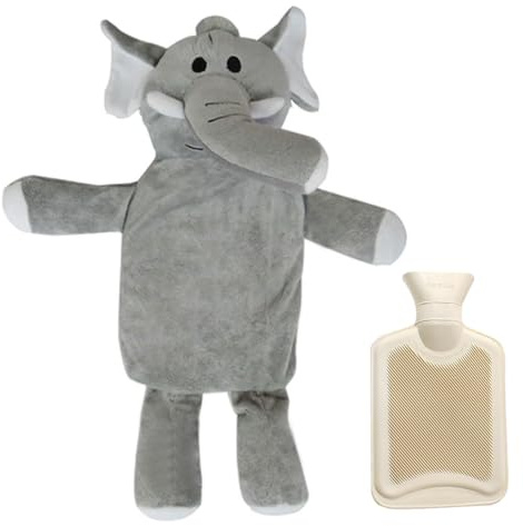 Nzkeuf Kuscheltier Wärmflasche 1 Liter, Wärmflasche Süß Elefant, Abnehmbare und Waschbare Kinderwärmflasche, Sicher, Explosionsgeschützt und Auslaufsicher, Geschenke für Kinder, Familie und Freund