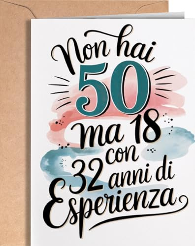 Biglietto Auguri 50 Anni Uomo - 50 Anni Compleanno Donna - Regalo Donna, Uomo - Biglietti Auguri Divertente Per Mamma, Papà, Nonno, Nonna, Per Lui, Lei - Regali 50 Simpatico - EU 166