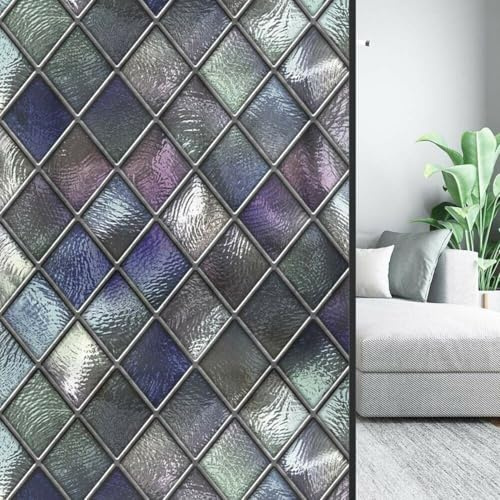 Volakebeing Lámina de privacidad de mosaico estático esmerilado para ventana, efecto vitral, cubierta de marco de PVC, no para decoración del hogar, 45 x 58 cm