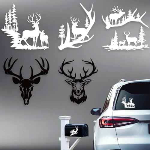 Hobbspring 5 Stück Hirsch Auto Aufkleber Geweih Folien Weihnachts Elchkopf Plastik Fahrzeugdekoration Aufkleber Fur Autofenster Und Karosserie (15.5cmx14.8cm)