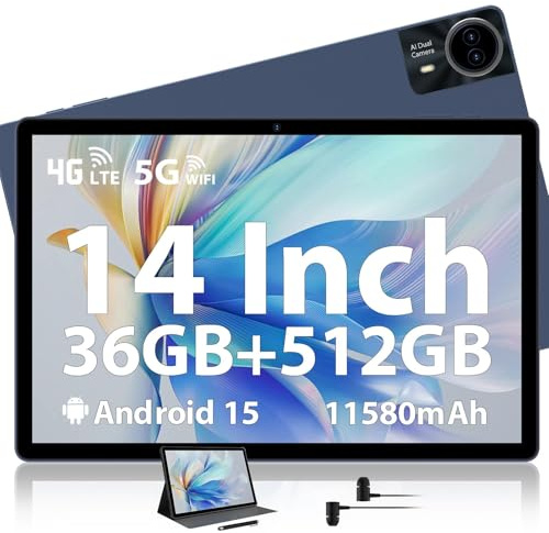MAXLEGEN Tablet 14 Zoll, 36GB RAM+512GB ROM/1TB TF SIM Tablet, 2K Touch Display, 4G LTE+5G WiFi, Android 15, Octa-Core, 4 Lautsprecher, 13MP, 11580mAh, GMS, GPS, inkl. Pen/Hülle/Kopfhörer