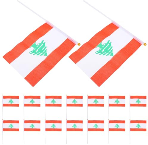 OFFSCH 20 pièces Mini Drapeaux Libanais à Main Polyester avec Bâtons Petits Drapeaux à Main pour Événements Sportifs Fêtes et Décorations Patriotique