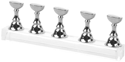 OUNONA Magnetic Nail Bases for Practicing Training 2 Sets with Bar Acrylic and Metal Fake Nail Display Stand Suitable for Salon Artists and Beginners