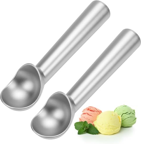 2 PCS Ice Cream Scoop, Non-Stick Anti-Freeze Ice Cream Scoops, Aluminum Alloy Cookie Scoop, Confortable Handle and Easy to Release, for Ice Cream, Cookie Dough, Sorbet, Almond (Silver)