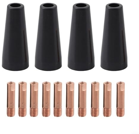 Flux Core Kit de pointes de buse sans gaz pour soudage MIG, embouts de contact en cuivre de 0,8 mm et 1,0 mm avec 4 buses, compatible avec les torches 14AK, 15AK, MB14, MB15