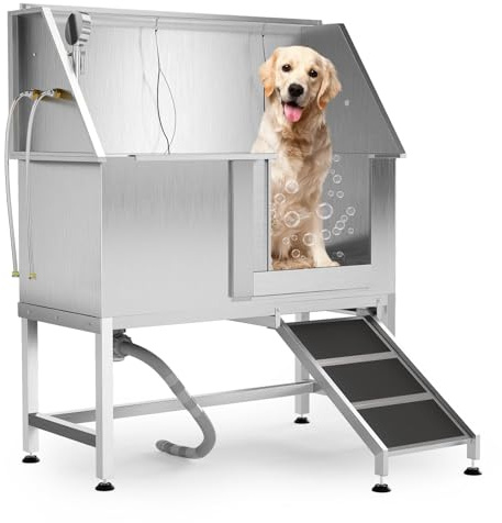 ActiveTrail 50 Inch Dog Washing Station, Heavy-Duty Professional Stainless Steel Grooming Tub with Non-Slip Ramp & Faucet for Large/Medium/Small Dogs, Indoor/Outdoor Use