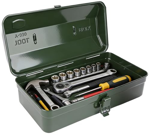 GBKDQQ Caja de herramientas de metal resistente y duradera, organizador de herramientas con asa y cierre (35 x 14,5 x 11 cm)