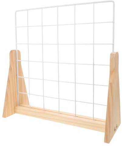 TOYANDONA Expositor de Fotos con Rejilla Metálica Pequeño, Base de Madera Maciza para Decoración y Almacenamiento, Soporte Doble Cara para Joyería y Recuerdos en Hogar, Tienda o Ferias