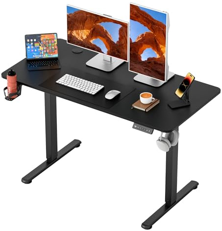 Furmax Electric Standing Desk, 45 x 24 Inches Height Adjustable Sit Stand up Desk, Memory Preset Computer Home Office Desks with Sturdy Metal Frame, Phone Stand Cable Management Hole (Black, 45'')