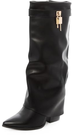 Toocool Stivali Donna al Ginocchio Gambale a Tubo Lucchetto Dorato Stivali a Punta Pelle Sintetica Shark Style G698 [nero, 39]