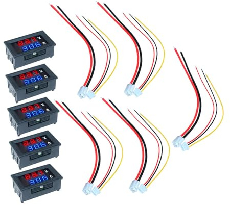 Abaodam Tester Digitale 10a Voltmetro e Amperometro per Auto e Veicoli Elettrici Doppio Display ad Alta Precisione, Misura Tensione, 5 Pezzi in Plastica