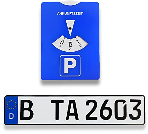 1 Parkscheibe inklusive 1 Standard EU Kennzeichen mit ihrer Wunschprägung