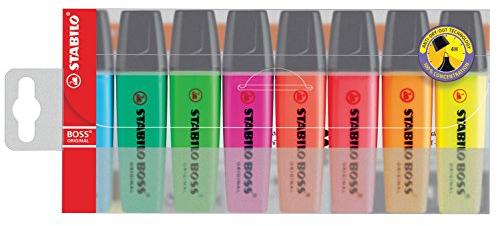 Textmarker - STABILO BOSS ORIGINAL - 8er Pack - mit 8 verschiedenen Farben