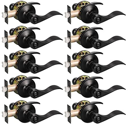 KNOBWELL 10 Pack Matte Black Door Handle Privacy Lever Door Handle Interior Door Knobs Round Black Bedroom Door Knob with Lever, Reversible for Right/Left