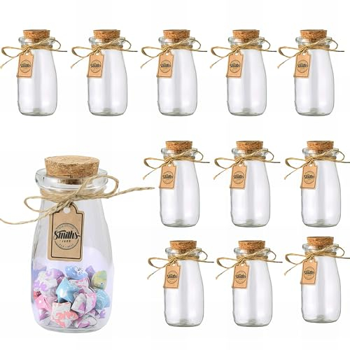 Smith's Mason Jars Satz von 12 Mini-Gläsern 100ml mit Korkdeckeln, kurz/mittel/hoch - ideal für die Aufbewahrung von Lebensmitteln, Kunst und HandwerkTall (10cm x 5cm))