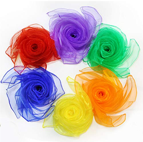 Novelty Place 12 Pcs Dance and Juggling Scarves - Silk Square Scarf with Hemmed Edges - Easy Clean Ideal Performance Props Accessories - 6 Colors(24 x 24)