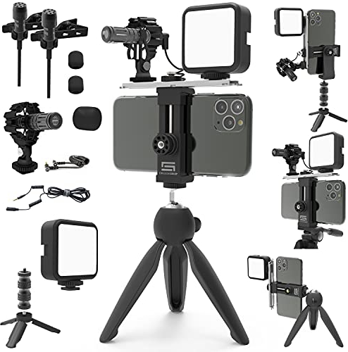 DREAMGRIP Scout Mojo Kit de Montage modulaire 2020 avec 3 Microphones, lumière LED et Ensemble d'accessoires Tout-en-Un pour la Production vidéo Professionnelle avec n'importe Quel Smartphone pour