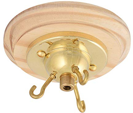 ElekTek Deckenrosette mit 3 Haken mit passenden Schrauben, Zugentlastung und Deckensockelscheibe aus Kiefer - Für Deckenhängeleuchten, Hängeleuchten und Deckenbaldachine und Kronleuchter Messing