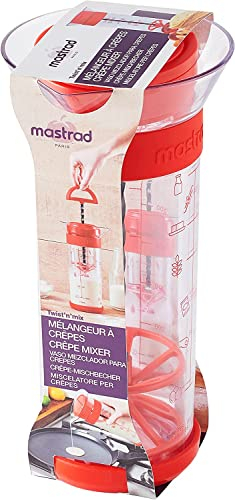 MASTRAD - Twist'n'Mix - Mélangeur Réalisez des Pâtes Liquides (Crêpes, Gaufres, Pancakes) Sans Aucun Autre Matériel - Méthode Garantie sans Grumeaux - Utilisation Facile - 700 ml - Rouge - F38610