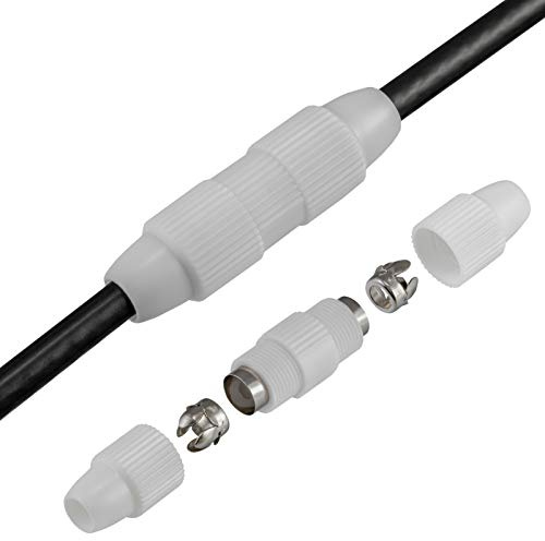 HB-DIGITAL Koaxialkabel oder Antennenkabel Verbinder Demontierbar IEC Kupplung Koax Verlängerung Antennen Verbindungsstück Kabel Verschraubung Sat Fernsehen weiß mit vernickelten Kontakten lang