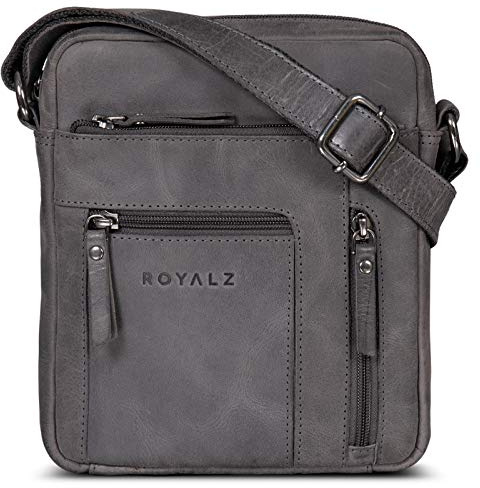 ROYALZ 'Dallas' Kleine Umhängetasche Herren Leder - Männer Schultertasche Echtleder im Vintage Look - Mini Ledertasche ideal für Alltag und Freizeit;Farbe:Schwarz