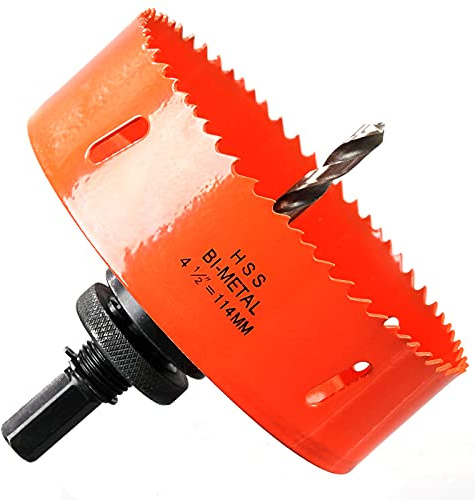 Hålsåg 114 mm, höghastighetsstål HSS M42 bi-metall hålsåg, hålfräs med sexkantsskaft och borr för trä, gips och metallplåt 1 st orange