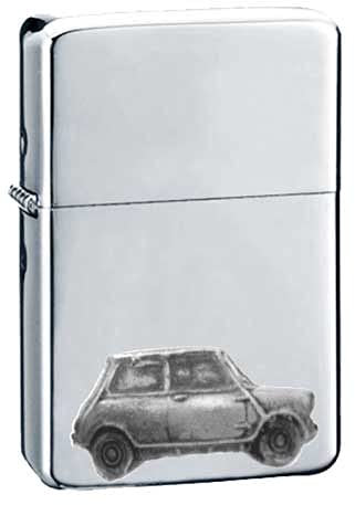 Classic Car Coooper Mk1 ref144 Zinn-Effekt Design auf einem Flip-Top-Benzinfeuerzeug, Winddicht, Silber nachfüllbar