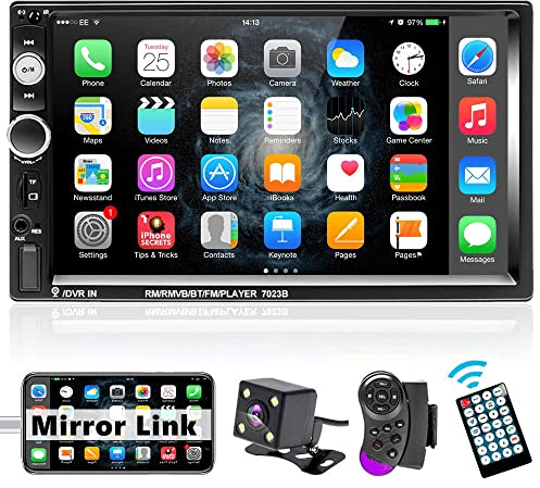 Podofo Doppel Din Bluetooth Autoradio, 7'' 1080P HD Touchscreen 2 Din Auto Radio Unterstützung Bluetooth SEL FM Radio EQ AUX Bunte Hintergrundbeleuchtung Rückfahrkamera USB 2.0