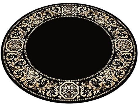 Belle Arti Runder Kurzflor Teppich Wohnzimmer Schlafzimmer Flur Rund schwarz Gold 200 cm Durchmesser Barock Antik Design Viskose Seidenglanz rutschfest antiallergisch - schwarz, 200 cm, Rund