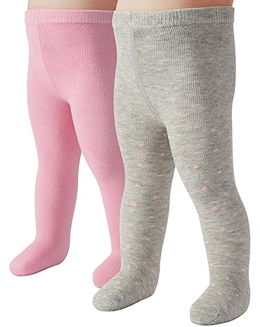 CALZITALY PACK 2 PAIA Collant Neonato in Cotone, Calzamaglia Neonato, Collant Baby, Liscio e a Pois, Grigio, Rosa, Blu, Dai 3 ai 24 Mesi, 200 DEN, Made in Italy (Rosa+Grigio pois rosa, 12 mesi)