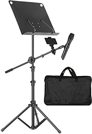 Notenständer LIU- Tragbarer Mikrofonständer, Handyhalter Und Tragetasche, Höhenverstellbar, for Gitarre Violine Ukulele Player,Schwarz
