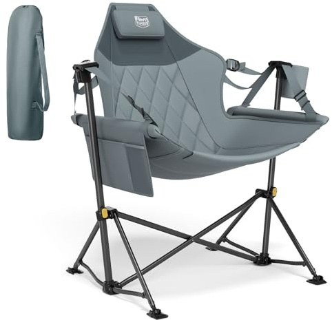 Timber Ridge Hammock Camping Chair with Adjustable Backrest, Heavy Duty Folding Hammock Chair Supports 300lbs, Portable Hammock Chair for Camping, Travelling and Patio, Grey