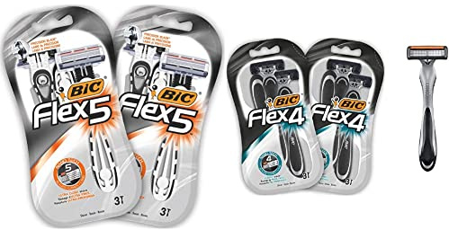 BIC Flex 5, Einwegrasierer Männer, 6 Nassrasierer mit je 5 Klingen & Flex 4 Rasierer Herren, 2 x 3 Einwegrasierer mit je 4 Klingen, mit Aloe Vera & Vitamin E für eine sanfte Rasur