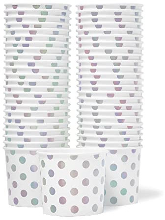 MATICAN 50-Count Paper Ice Cream Cups - 11-Oz Disposable Dessert Bowls with Silver Foil Polka Dots