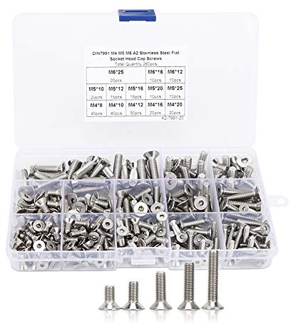 260pcs Senkkopfschraube M4/M5/M6, 260 Teiliges Flachschrauben Set M4/M5/M6 Innensechskant, Edelstahl 304 Befestigungselemente Senkkopf Kappenscheiben Federsortiment für die Elektronikindustrie