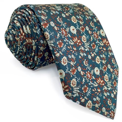 S&W SHLAX&WING Cravatte floreali per uomo multicolore alghe verdi matrimonio classico dimensioni 147 cm x 8 cm
