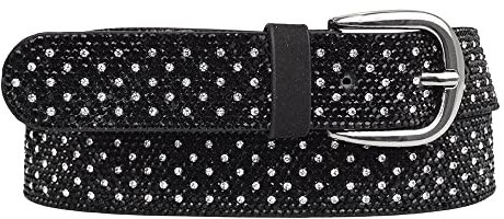 Zakatte • Damen Strassgürtel aus Kunsleder Gürtel mit Strass Taillengürtel Glitzergürtel BS065 (Schwarz, 85 cm)