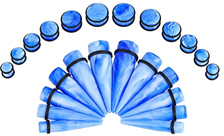 Longbeauty 24 Stücke Acryl Ohr Stretching Kit Tapers Plugs Dehnstäbe Dehnungsset Gauges Ohrpiercing Ohrdehner mit O-Ringe 10mm-20mm Piercing Schmuck