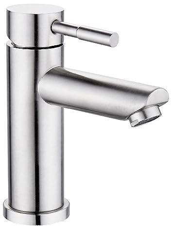 Rubinetto Lavabo Bagno in Acciaio Inox - Miscelatore Acqua Calda e Fredda Con 2 Tubi Inclusi