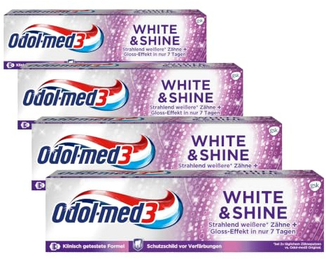 Odel-med 3 Zahnpasta White & Shine, Zahncreme, Whitening/Zähne aufhellen, 75ml (Packung mit 4)