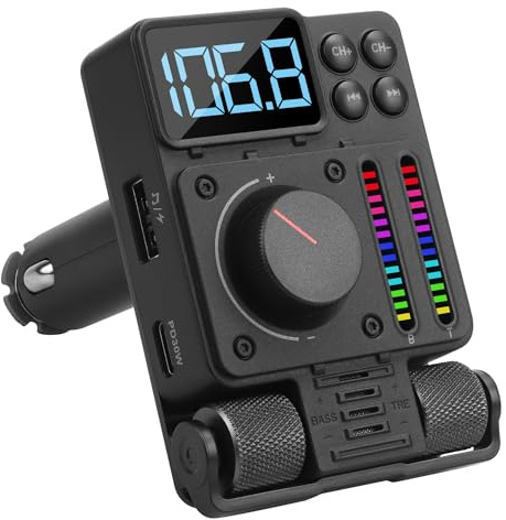 August CR235 Trasmettitore FM Bluetooth 5.3 Adattatore autoradio, Chiamata a mani libere con Siri/Google Assistant, Bassi e Alti - 30W PD Ricarica rapida Lettore MP3 USB Sintonizzato FM - Nero