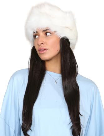 Loxdonz Womens Faux Fur Headband Winter Fluffy Earwarmer Earmuff Headbands (White, One Size)