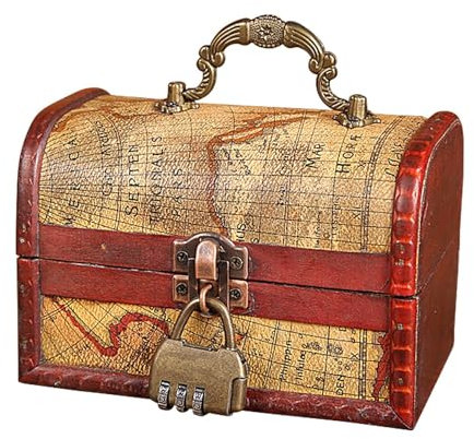 Oldmoom Boîte au trésor en Bois, Petite boîte de Coffre - Coffre en Bois avec Serrure et poignée,Boîte au trésor pour Bijoux, Jouets, Cadeaux et décoration de la Maison, Coffre en Bois