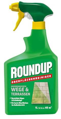 Roundup Wege & Terrassen Sprühflasche, 1 L - entfernt Grünbeläge & Algen auf Außenflächen, vielseitiger Einsatz für Wege Terrassen Dächer, einfache Anwendung, lang anhaltend