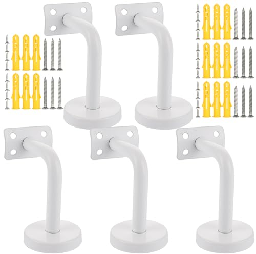 GBACHOOSE 5 Stück Handlaufhalter Weiß Handlauf Halterung Edelstahl Treppengeländer Innen Wandhalter Zubehör 60x80 mm Handlaufträger, Handlaufhalterungen mit Abdeckrosette für Handlauf, Treppengeländer