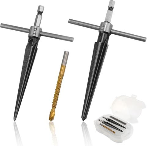 5St Konische Reibahlen Werkzeug Set, 3-13mm(1/8''-1/2'') und 5-16mm(1/2''-5/8''), Brückenstiftloch Handreibahlen Werkzeug Konische Reibahle mit T-Griff für Gitarren Holz Kunststoff Schneiden