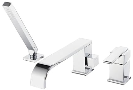 Wannenrandarmatur 3 Loch Wasserfall Armatur Badewanne mit Langem Auslauf,Chrom